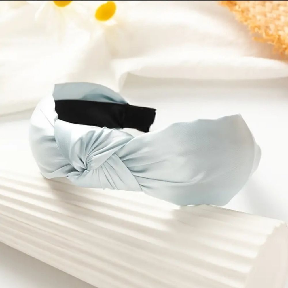 Pale Blue Satin Top Knot Headband